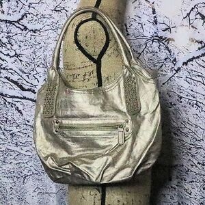 GOLD SHOULDER BAG Large Slouchy Y2K Casual Metallic Purse Vinyl Vegan Spring